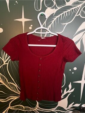 🧡 Garage Short-Sleeve Ribbed Button-Front Top - Burnt orange 🧡